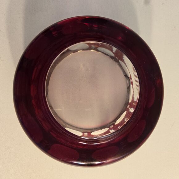 Vintage Egermann Ruby Cut to Clear‎ Glass Ashtray 4 inches - Picture 4 of 5